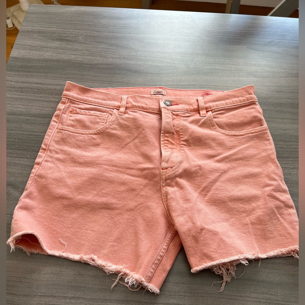 Faherty Sunwashed Denim Shorts in Peach With Frayed Hem